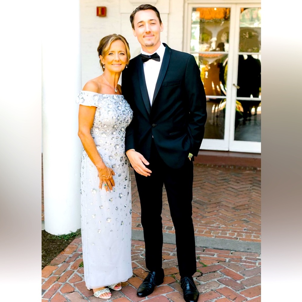 Adrianna Pappel grey beaded evening dress.  Size 2 to 4